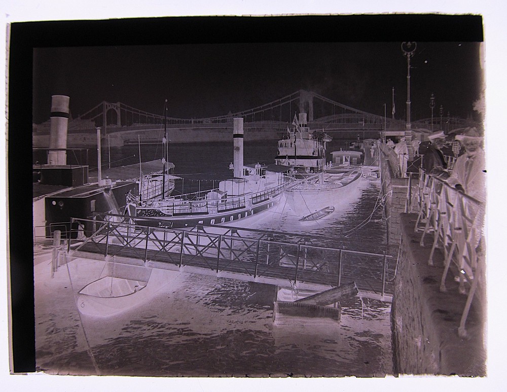 Cologne Rhine Boat Dock Steamship Unique Historic Glass Negative