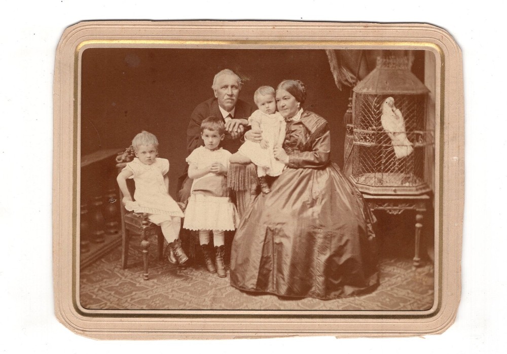 CAB Photo Beautiful Family Picture with Parrot in Cage – Unknown Location 1870s