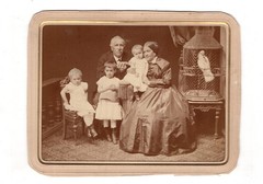 CAB Photo Beautiful Family Picture with Parrot in Cage – Unknown Location 1870s