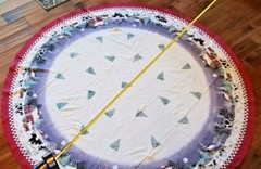 Checkered Winter Scene Church Home Cows White and Red Tree Skirt Large 69.5″