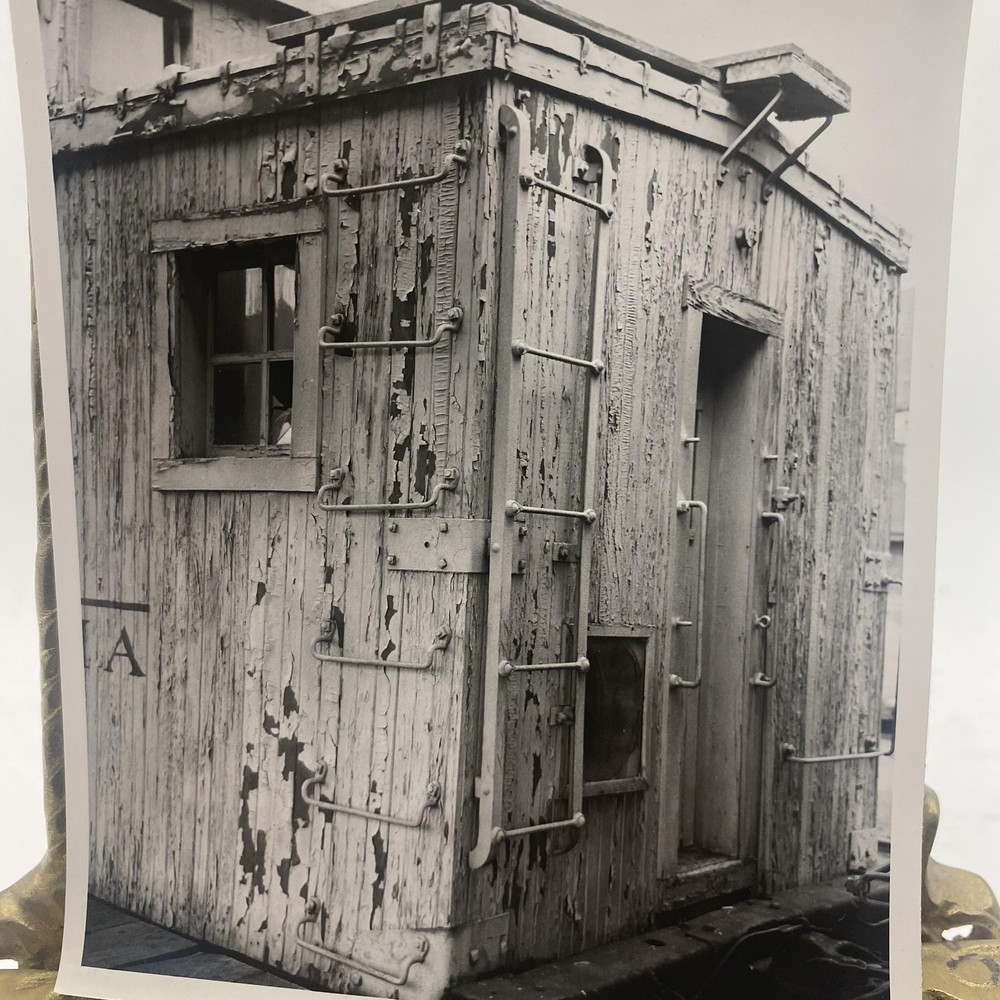 Weathered Railroad Caboose Corner 4×5 Black White Glossy Photograph Original