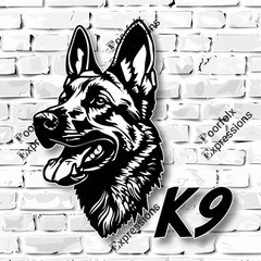 Set Of (5) Original Digital Art Images Of Various German Shepherd Dog K9 Logo A+