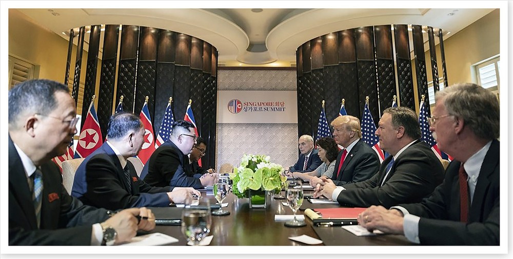 Donald Trump And Kim Jong Un Meeting With Delegates 8×16 Silver Halide Photo