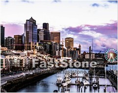 Seattle. Skyline. Alaskan Way. Sunset. Wall Dec. 8 x 12 Inches. Premium Luster