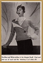 1933 Fashion Print Photo Maggie Rouff Blue White Tailleur Wool Silk Designer