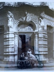 Vintage PALACIO VIENNA HOTEL B&W Photograph. Cuba Bike Street Vendor