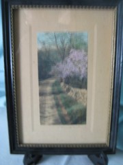 Antique Wallace Nutting Colorized Photo Stone Wall Rd Cherry Trees Framed Signed