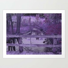 art print 21″ x 17″ photography Lavender Creek fantasy bridges rural woods 