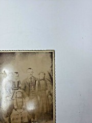 Antique Cabinet Card Photograph- Family of five nicely dressed 2 girls one boy