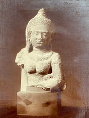 Rare Albumen Print Photo XIX Statue Art Kmer Sculpture Cambodia Angkor Wat