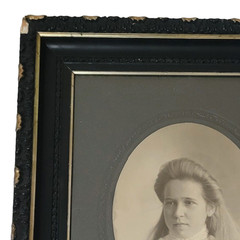 1880’s School Girl Photo Portrait in Large Ornate Antique Wooden Frame 26″x22″