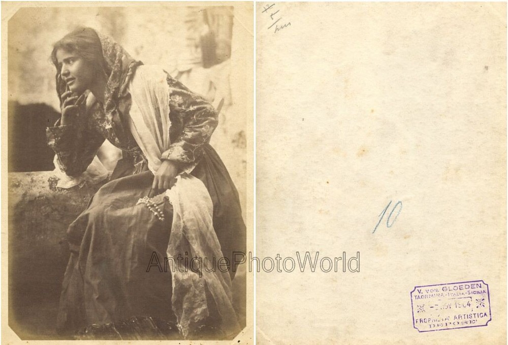 Wilhelm von Gloeden peasant girl with rosary antique salt print art photo Italy