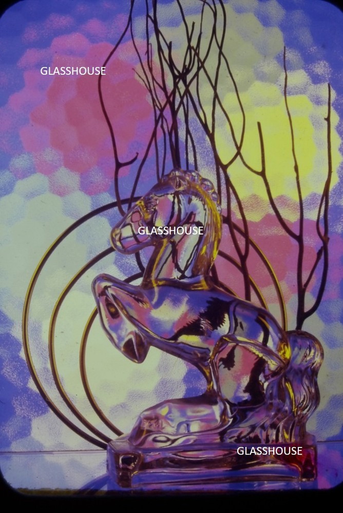 GLASS HORSE MIXED MEDIA ART WORK, 1960’s GLASS PHOTO SLIDE