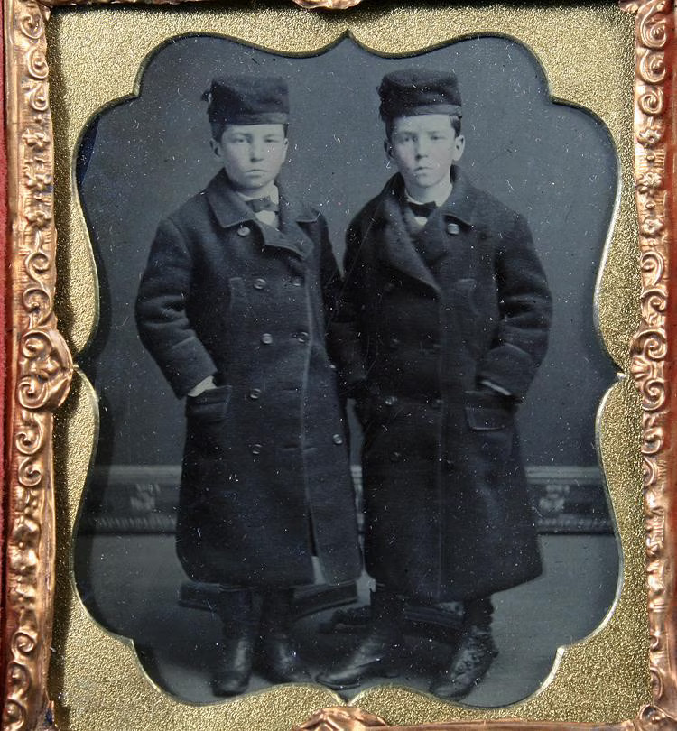 Twin Brothers, 1860s Tintype w/ Matching Overcoats