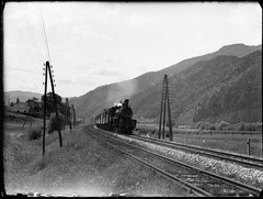 glass negative, MIXNITZ, steam locomotive, train, railway track, by Eduard PEZDI