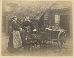 Belgium women with dog milk cart wagon antique ethnic albumen art photo