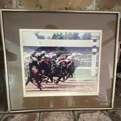 Wes Caulter Signed Framed Matted Color Photo Down the Backstretch Saratoga 1989