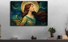 Mosaic Woman Wall Art, Feminine Fantasy Mermaid Portrait, Bohemian Wall Decor