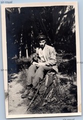 Young Wanderer Man with Dachshund Dog on Lap – 1930s – Photo 6x9cm