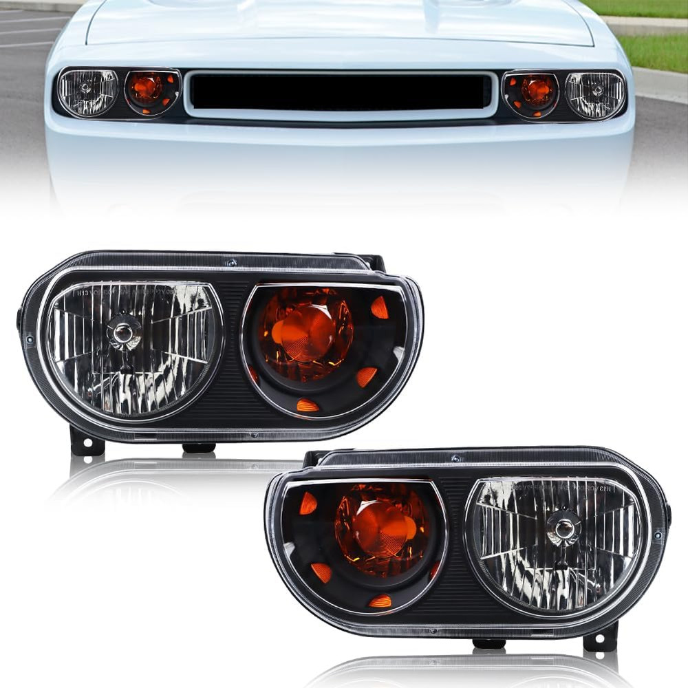 Halogen Headlight Assembly Compatible with Dodge Challenger 2008-2014, Halogen H