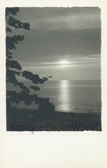 Sunset on a lake antique art photo postcard