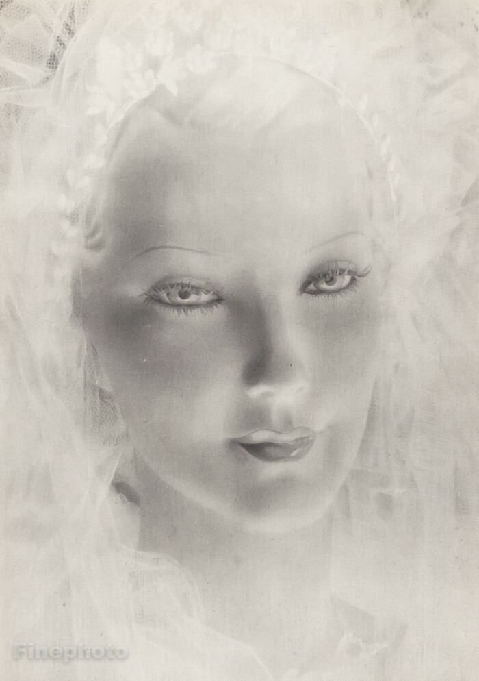1940s Female Bridal Fashion Mannequin Veil Vintage Daniel Masclet Photo Gravure