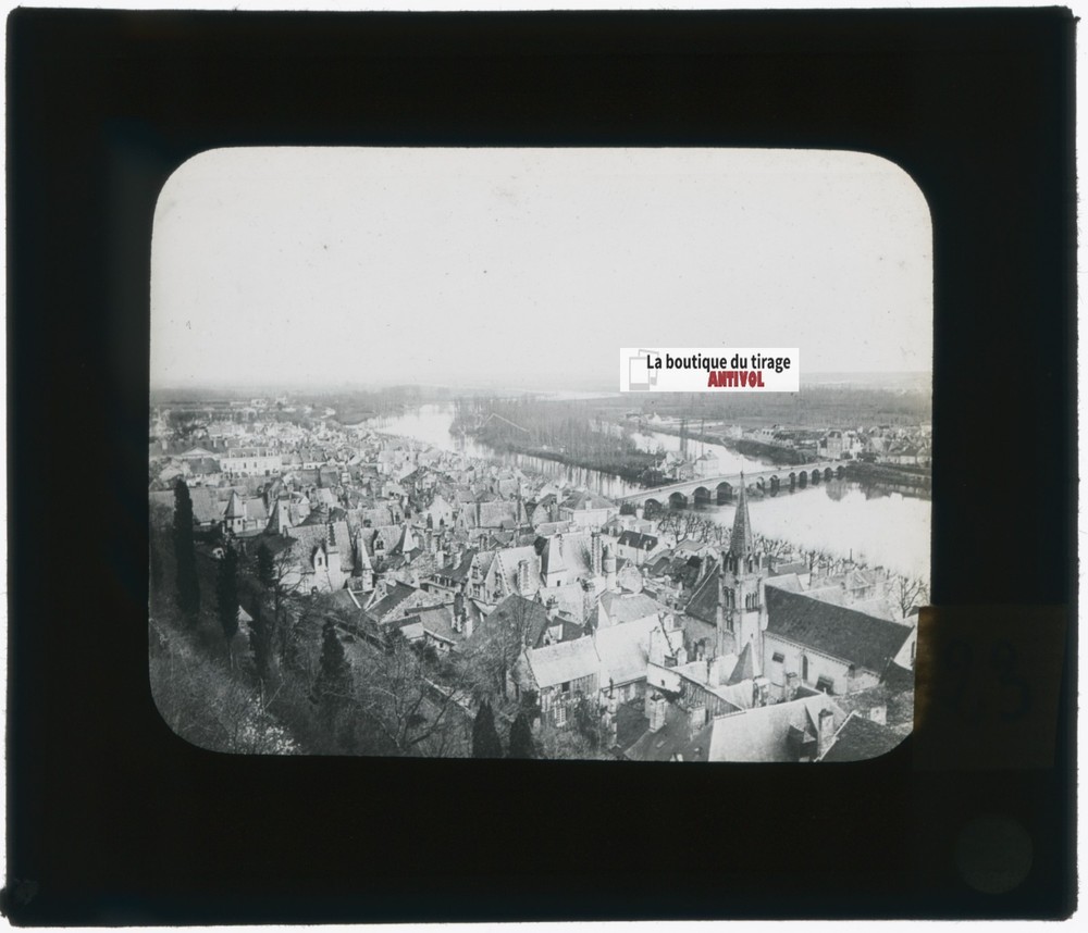 Chinon, Bridge On La Vienna, Photo Plate Glass, Black & White, Positive