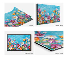 Colorful Floral Wall Art, Rainbow Flower Print, Spring Garden Painting Botanical