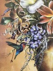 24 X 30 Floral with humming bird vase. Signed Steve Butler.