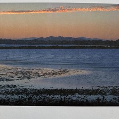 Blue Lake Inlet Water Colorful Sunset Serene Majestic Mountains Poster Art Print