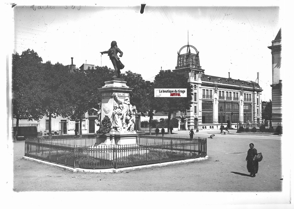 Black And White Positive Photo Glass Plate 13X18 CM, Tarbes, Statue Of Danton