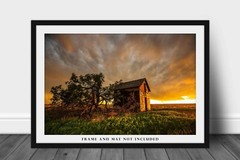 Barn Photography Print: Oklahoma Prairie Farm Country Stormy Sunset Plains Photo