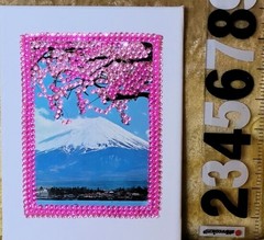 MT. FUJI & CHERRY BLOSSOMS Canvas ART Wall Decor Embellished With Rhinestones