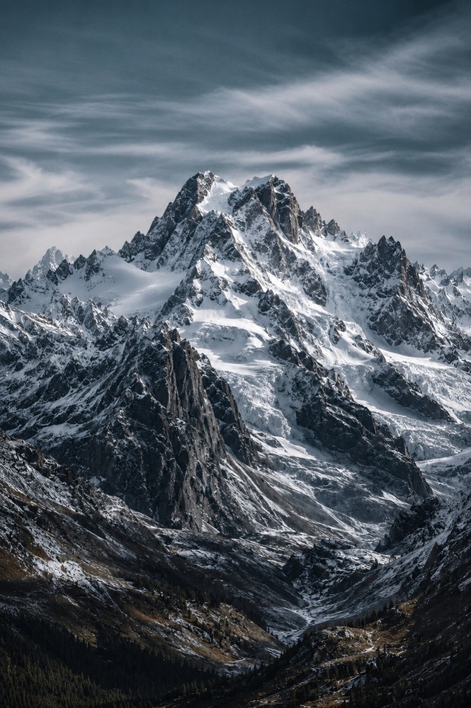 «Snow-Capped Mountain Peak at Sunset, Alpine Landscape Digital Image, 1022×1536»