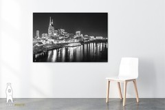 Downtown Nashville Skyline at Night – Black and White Photography Prints