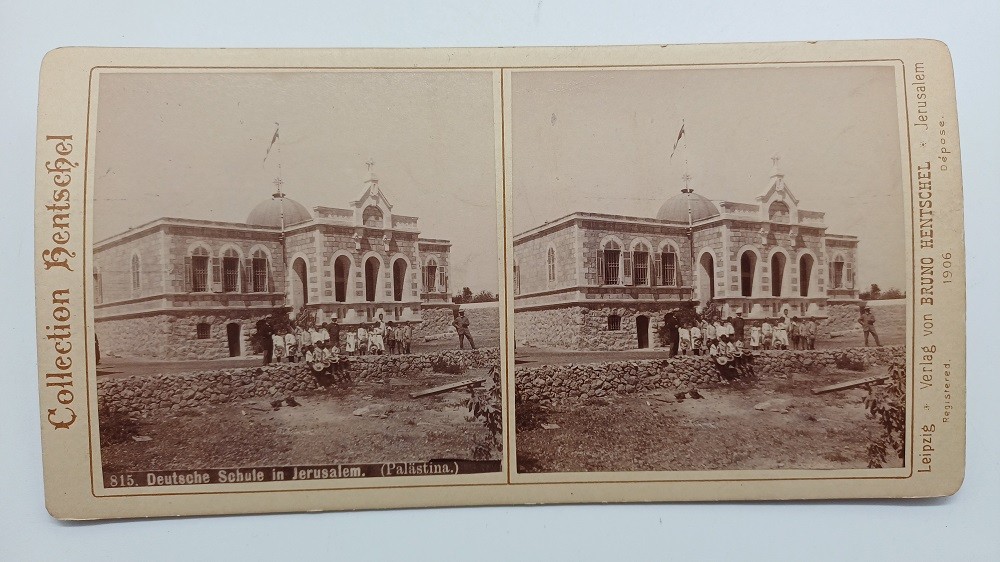 S955/ Stereo Photo German School in Jerusalem Collection Hentschel 815 1906