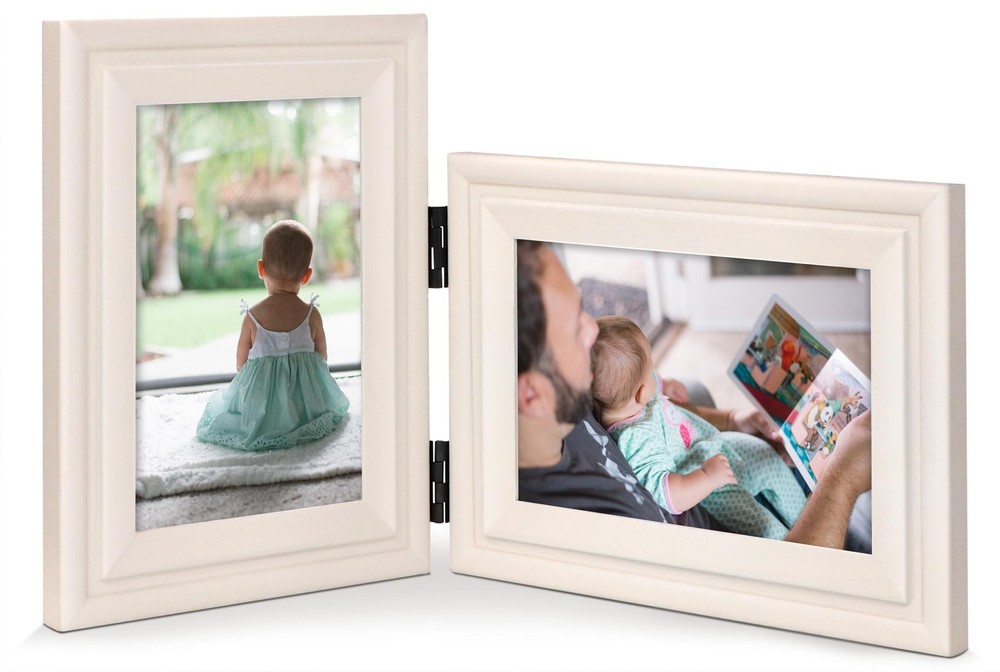 Vertical Horizontal Combo, Double 4×6 White Wood Art Picture Frame, Foldable …