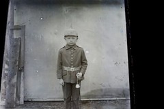 Great Vintage Glass Negative 18×13 – Boy in Uniform with Pickelhaube – 1910-1918