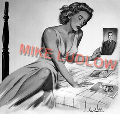 ORIGINAL MIKE LUDLOW ILLUSTRATION ART 4×5 Negative Film GLAMOUR GIRL ON BED Rare