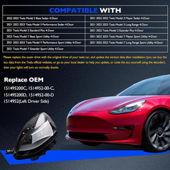 Full LED Headlights, Compatible with 2021-2023 Tesla 3 Tesla Y Base Mayor Perfor
