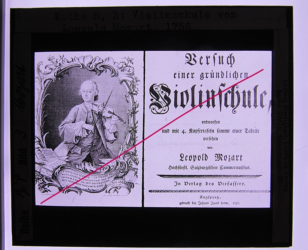 Mozart Leopold Violin School 1756 Old Glass Picture 8.5 x 10 cm