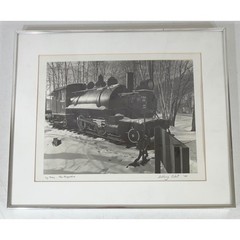 Anthony Cabot Log Train New Hampshire 1988 Signed Photo 20×16 Silver Frame B&W