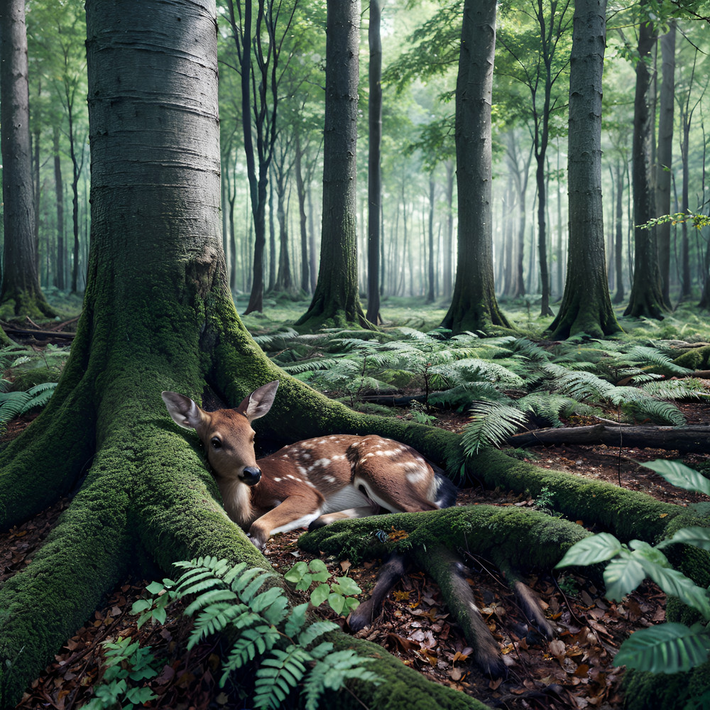 Photograph of a landscape with a deer, digital photography.