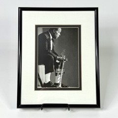 Vintage Louis Armstrong Jazz Trumpet Framed B&W Photo Print 8×10 Gloaguen 1990s