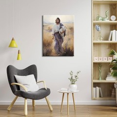 Framed Jesus and Lamb Canvas Wall Art Jesus Christ The Good Shepherd Picture …