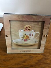 ANNE GEDDES BABY IN A TEACUP PICTURE FRAME 5×5″ & CHEESECAKE STATIONERY ~ 1995 ~