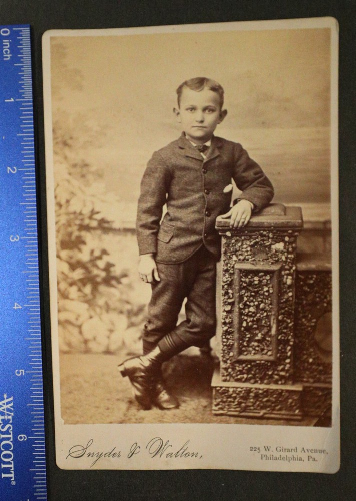 Cabinet Card, 4×6.5, young boy in suit, Snyder Walton, Philadelphia PA