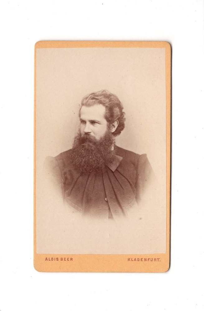 Alois Beer CDV photo portrait of a man/clergyman with dedication-Klagenfurt 1874