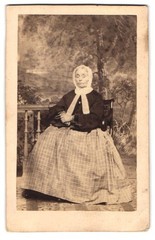 Photography Portrait Elderly Lady in Plaid Crinoline Dress with Dark Blousso
