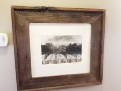 Rustic Hand Made Reclaimed Barnwood Framed Photograph of Vineyard in Winter